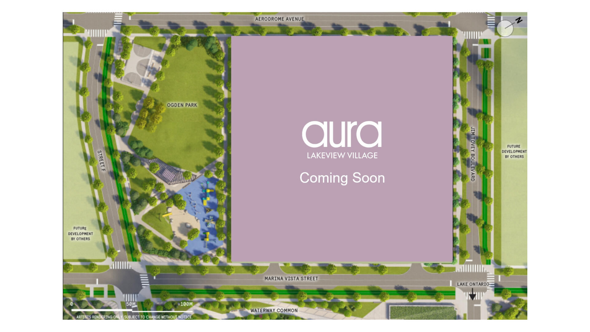 Located near Lakeshore Rd. E between Cawthra Rd. and Dixie Rd., Aura offers a rare new townhome opportunity by the lake. Site plan map showing Aura at Lakeview Village near Lakeshore Road East between Cawthra Road and Dixie Road in Mississauga